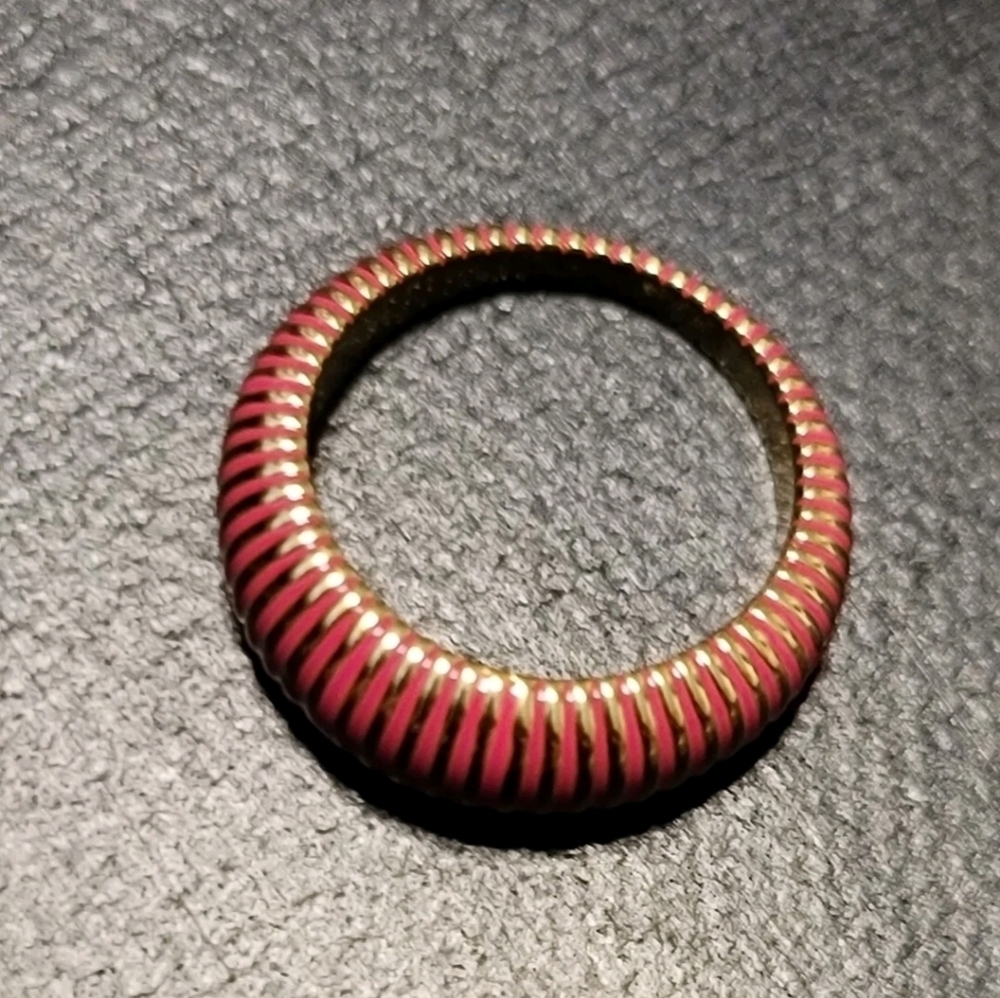 GORJANA 18k Gold Plated Catalina Enamel Ring Gold Pink Striped Boho Size 5